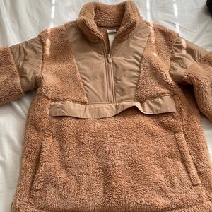 victoria’s secret pink furry brown 1/2 zip jacket